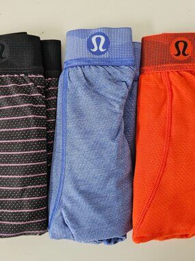 NIB LULULEMON Black/Blue/Orange Always In Motion Mesh Boxer 5" Medium 3-Pack